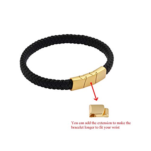 Geoffrey Beene Men's Braided Genuine Leather Bracelet with Stainless Steel Closure - color: Gold