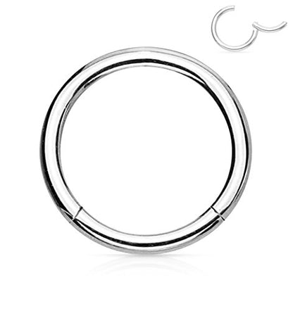 Forbidden Body Jewelry 316L Surgical Steel Hinged Seamless Nose Rings Hoop 14G 16G 18G, Diameter 6mm 8mm 10mm 12mm, Gold/Rose Gold/Silver/Black/Rainbow Colors. - style: 18g 10mm - Silver