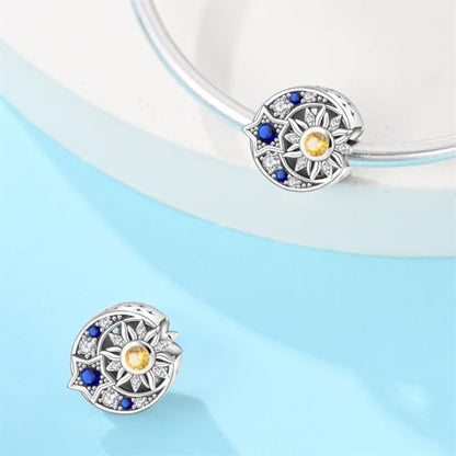 925 Sterling Silver Charms for Bracelets and Necklaces Lipstick and Perfume High Heels Dangle Pendants Heart Butterfly Bead Charms Halloween Christmas Gift for Womens - style: Sun Moon Stars Charm