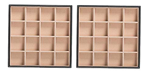 Glenor Co Earring Organizer Tray - Set of 2 - Stackable 32 Slots Jewelry Storage Trays - Display on Dresser or Drawer - Compatible with Other Trays - Black - size: Square - 16 Slot x 2