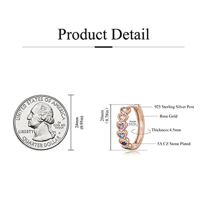 20mm Heart Earring Hoop for Women 925 Sterling Silver Post Multicolor CZ - color: rose gold