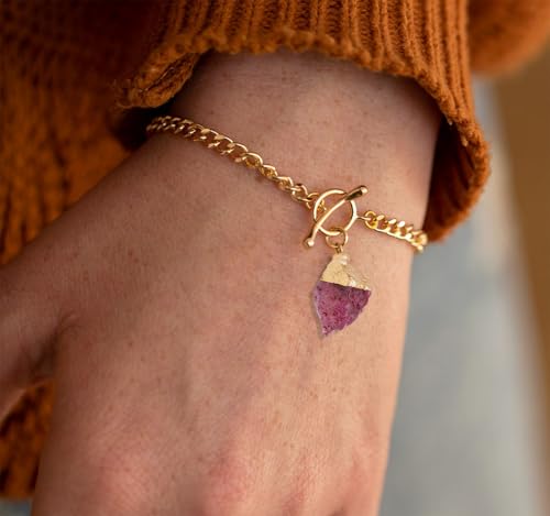 Crystal Bracelet for Women, Dainty 14K Gold Plated Chain Bracelet | Handmade Healing Crystals and Stones Spiritual Jewelry Gifts for Women - style: Ruby Bracelet