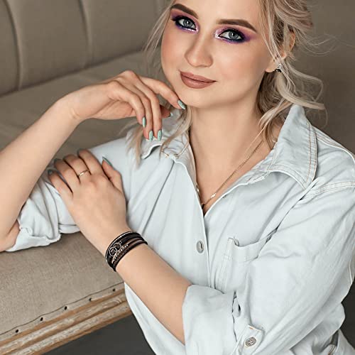 Bracelets for Women, Gifts for Mom Her Christmas Gift 2026 Leather Bracelets for Women Birthday Gift for Daughter Inspirational Wrap Bracelet Sister Friend Teen Girl Gift Layered Stocking Stuffers Jewelry - style: Black