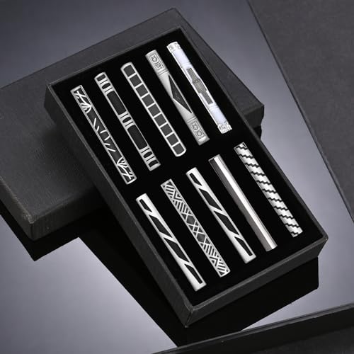 wynameleri Tie Pins for Men Silver Black 3 Pcs 10 PCS Short Tie Clip Set 2.3, 2.4 Inch Business Shirt Necktie Pinch for Men - color: T0310020