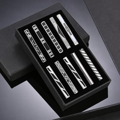wynameleri Tie Pins for Men Silver Black 3 Pcs 10 PCS Short Tie Clip Set 2.3, 2.4 Inch Business Shirt Necktie Pinch for Men - color: T0310020