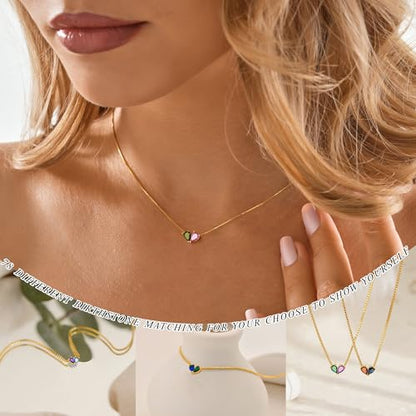 2026 Graduation Gifts Birthstone Necklace for Women Dainty Gold Necklace with 2 Birthstone Birthday Gift for Her Teen Girl Gift Trendy Stuff for Her Mom Daughter Girlfriend Friend Christmas Stocking Stuffers - color: 01-11 Jan & Nov, style: Heart