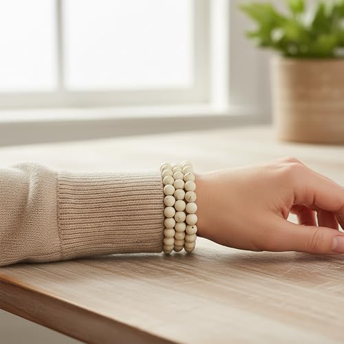 Bling Jewelry Unisex Stackable Set Of 3 Gemstone Round Bead 8MM Stretch Bracelet For Women Teen Men Multi Strand Stacking Adjustable - color: Beige Jasper
