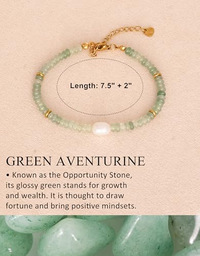 Gemstone Beaded Bracelets with Freshwater Pearl | Crystal Beaded Bracelet Boho Natural Stone Trendy Jewelry Gifts - color: Green
