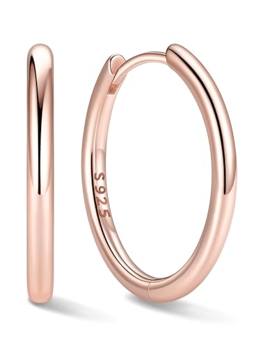ChicSilver 925 Sterling Silver Hoop Earrings for Women Silver Huggie Hoops | Hypoallergenic 925 sterling silver hoops in 8/10/12/14/16/18/20MM, available in Gold/Silver/Rose Gold/Black. - color: Rose Gold, size: 16mm