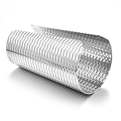 COLORFUL BLING Punk Alloy Hollow Geometric Smooth Polished Gold Hoop Open Cuff Wide Bracelet Bangle Wrist Jewelry for Women Lady - color: silver wave