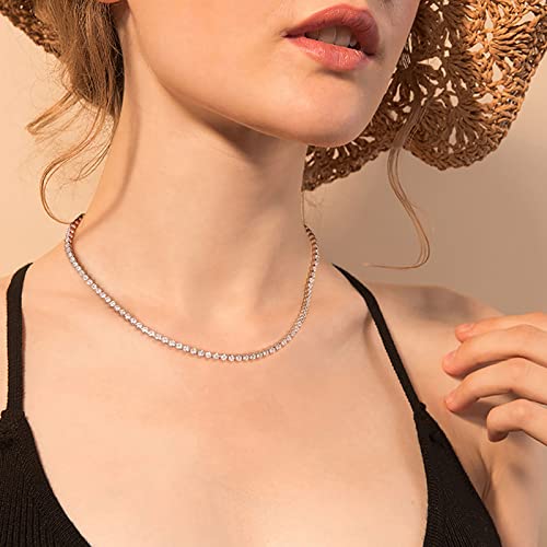 HERIER Tennis Necklace for Women 14K Gold Plated or Silver Rhinestone Choker Necklaces Dainty Zirconia Cut Faux Diamond chain 3mm - color: Gold-tennis