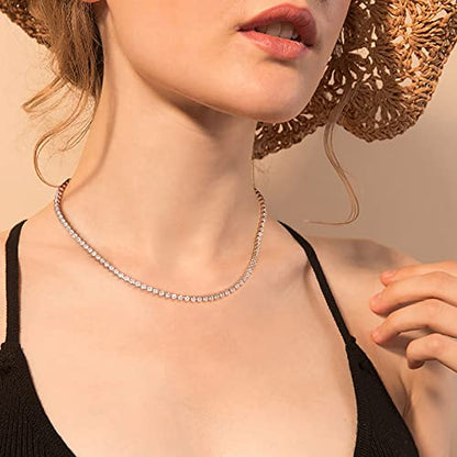 HERIER Tennis Necklace for Women 14K Gold Plated or Silver Rhinestone Choker Necklaces Dainty Zirconia Cut Faux Diamond chain 3mm - color: Gold-tennis