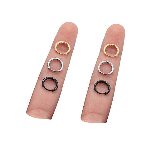 316L Surgical Stainless Steel Huggie Hoop Earrings 6mm 8mm 10mm 11mm 12mm 14mm Hypoallergenic Earrings Hoop Cartilage Helix Lobes Hinged Sleeper Earrings For Men Women - style: A05:6mm Gold+Silver+Black(6Pcs)