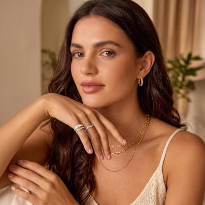 Gold Rings for Women Men Non Tarnish, Waterproof Chunky 14K Gold Plated Dainty Stackable Rings Trendy Statement Pinky Thumb Rings Engagement Eternity Wedding Band Ring Stacking Gold Jewelry Size 3 4 5 6 7 8 9 10 11 - color: Silver, size: 6
