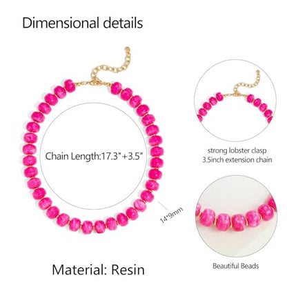 Chunky Colorful Choker Necklace for Women - Summer Beach Round Resin Beads Necklace, Trendy Statement Summer Beach Jewelry Birthday Gifts for Vacation Holiday - color: 14mm Rose Red Beads