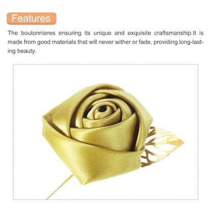 MECCANIXITY Groom Boutonnieres Rose Boutonnieres Pins for Wedding - color: Gold