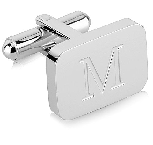 18K White-Gold Plated Initial Engraved Stainless Steel Men’s Cufflinks With Gift Box -Personalized Alphabet Letter’s A-Z By Lux & Pair - style: M- White Gold