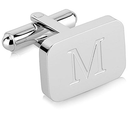 18K White-Gold Plated Initial Engraved Stainless Steel Men’s Cufflinks With Gift Box -Personalized Alphabet Letter’s A-Z By Lux & Pair - style: M- White Gold