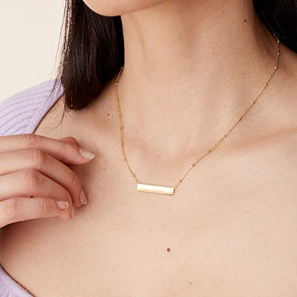 PAVOI 14K Gold Plated Dainty Cubic Zirconia Pendant Necklace for Women | Dot, Elephant, Butterfly, Pineapple, Lock, Knot, Palm Tree, Bow, Smiley Pendant | Layering Chain Necklaces - style: Horizontal Bar