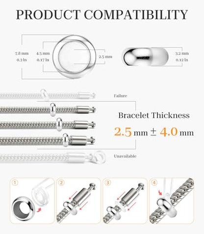 GW Stopper Charms 925 Sterling Silver Round Rondelle Spacer Beads with Exquisite Velvet Bag for Charm Bracelets for Women - color: Silver-10PCS