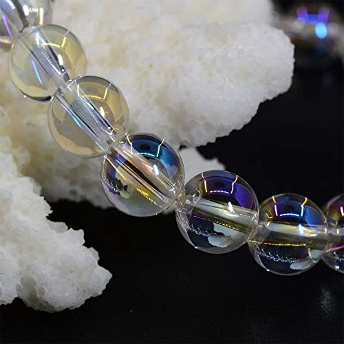 Angelstones Gemstones 8mm Round Beads Healing Crystal Bracelet for women | Natural Gemstone, Handmade Gifts for Women, Healing Crystal Round Beaded Stretch Bracelets, Unisex Jewelry for Women and Men - color: Aqua Aura Clear Quartz