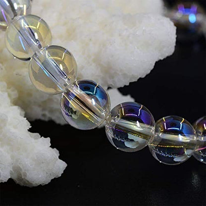 Angelstones Gemstones 8mm Round Beads Healing Crystal Bracelet for women | Natural Gemstone, Handmade Gifts for Women, Healing Crystal Round Beaded Stretch Bracelets, Unisex Jewelry for Women and Men - color: Aqua Aura Clear Quartz