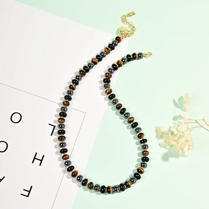 Boho Gemstone Beaded Necklace for Women – Colorful Natural Stone Choker 18K Solid Heart-Shaped Pendant, Summer Beach Jewelry - color: Triple Protection