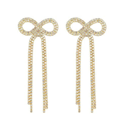Rhinestone Earrings Dangling for Women Sparkly Silver Dangle Earrings Girls Long Chandelier Earrings Tassel Lightweight Ear Studs Cubic Zirconia (KE001S-W) - color: Bow 516286GL Gold Clear