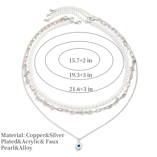 925 Sterling Silver Necklace for Women Trendy, Charming Layered Necklace with Cubic Zirconia Pendant for Her Womens Dainty Diamond Choker Necklaces Holiday Jewelry Gifts for Mom Wife Daughter Lover - color: Evil Eye Necklace-silver03
