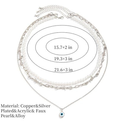 925 Sterling Silver Necklace for Women Trendy, Charming Layered Necklace with Cubic Zirconia Pendant for Her Womens Dainty Diamond Choker Necklaces Holiday Jewelry Gifts for Mom Wife Daughter Lover - color: Evil Eye Necklace-silver03