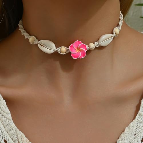 Nackiy Shell Necklace for Women, Handmade Summer Beach Jewelry Gift | Natural Sea Shell Necklace, Adjustable Collar Fit, Coastal Beach Style, Shell Starfish Charms, Lightweight Summer Jewelry - color: Pink