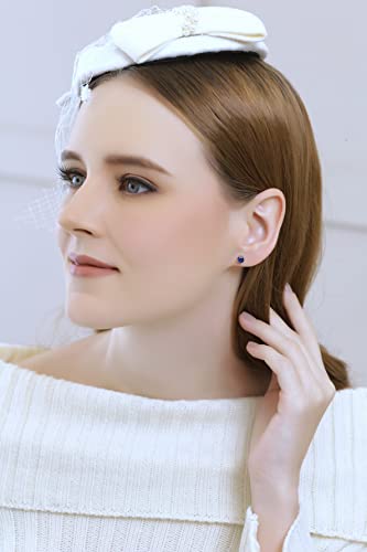 Sapphire Earrings for Women Sterling Silver Trendy Round-Cut Created Blue Gemstone Solitaire Studs for Men Bridesmaids Prom Gift - color: 7mm - Sterling Silver