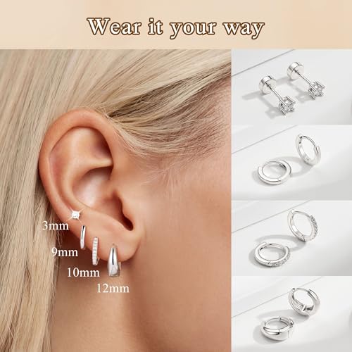 M MOOHAM Gold Hoop Earrings for Women Girls, Hypoallergenic Earring Stacks | Dainty 14K Real Gold Plated Earring Set for Sensitive Ears, Waterproof Non-Tarnish, Lightweight & Comfy, Jewelry Gifts - color: Silver Plated