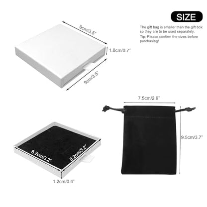 Small Jewelry Gift Box and Velvet Bag, Necklace Bracelet Earring Cardboard Organizer Square Jewellery Gift Box Pendent Storage Case for Birthday Xmas Christmas Wrapping (White) - color: White