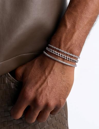 Stainless Steel Bracelet Set for Men, Adjustable Link Chains | Layered stainless steel link chain bracelets with adjustable sizing, designed for daily wear, stacking, and gifts - color: Style3-8 inch