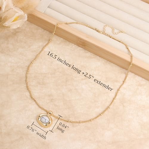 Jean Beau Gold Stone Pendant Necklaces for Women, Chunky Gemstone Dangle Necklace Wedding Prom Fashion Jewelry Gift - color: White Turquoise