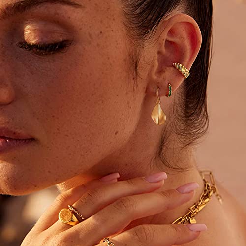 Gold Earrings 14k Gold Plated Hoop Earrings Dainty Pearl hoop Disc Coin Bead Starfish Teardrop Circle Dangle Drop Earrings for Women Hypoallergenic Jewelry Gifts - color: Geometric Earrings-Gold
