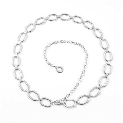 Eohak O-Ring Metal Waist Chain for Women Adjustable Metal Waist Belt Belly Link for Jeans Dress - color: Silver-oval