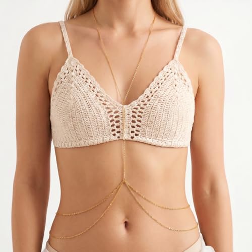 Gold Body Chain for Women | Layered Bikini Belly & Waist Chain Adjustable | Sexy Back Jewelry for Beach Vacation & Parties - color: Style 1