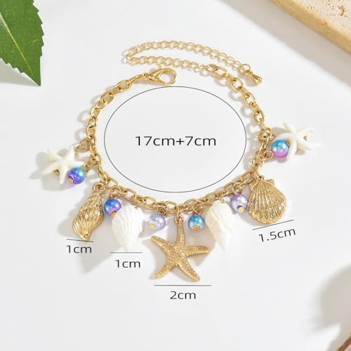 Bohemia Sea Shell Starfish Conch Charm Bracelets Hawaiian Sea Themed Faux Pearl Charm Bracelets Anklet for Women Summer Beach Vacation Jewelry Gifts - style: StyleD