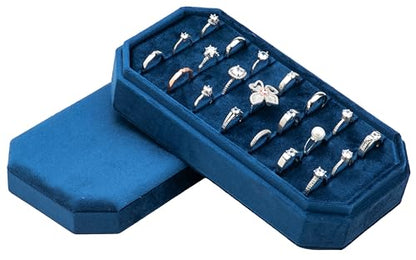 Velvet Ring Organizer Display Tray Jewelry Box Earring Holder Case | for Wedding Birthday Christmas Day (Dark Blue) - color: Dark Blue