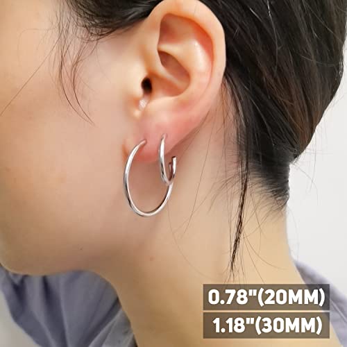 ESMATOO Gold Hoop Earrings for Women - Plated Gold 20mm/30mm/40mm/60mm Lightweight Thin Hoop Earrings - color: Silver, size: 20MM