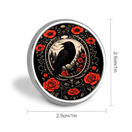 Gothic Raven Flowers Badge Pin Round Badge Metal Button Badges Brooch Lapel Pin for Men Women 1 Inch - color: style-2