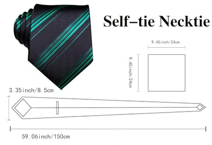 Dubulle Mens Paisley Striped Tie Woven Necktie for Men and Handkerchief Cufflinks Set Wedding Formal Business - color: B Green Black