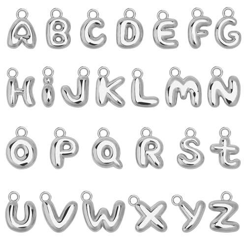 SANNIX 26Pcs Letter Charms for Jewelry Making, Silver Bubble Alphabet Charm | DIY A-Z Initial Letter Pendants, for Bracelets Necklaces Earrings, Craft Supplies