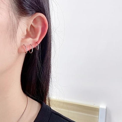 5Pcs Stainless Steel 16G 18G Sleeper Hoop Earrings for Women Men Septum Hinged Clicker Nose Lip Ring Helix Daith Cartilage Tragus Piercings Tiny Small Huggie Hoops Hypoallergenic Sensitive Ears Jewelry - style: 10mm in silver 18G