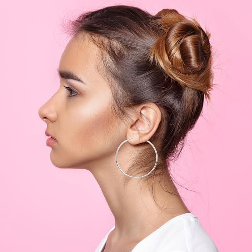 4 Pairs Clip On Hoop Earrings Brass Circle Fake Hoop Spring Earring Clips and 4 Pairs Anti-Pain Earring Pads for Women Non-Pierced Ears, 4 Sizes - color: Silver