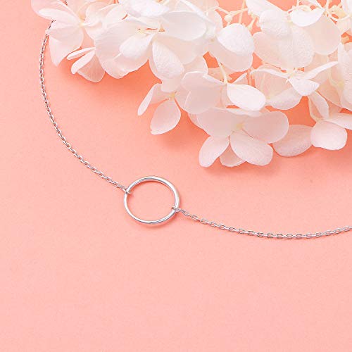Ladytree S925 Sterling Silver Dainty Simple Choker Necklace,Rolo Chain,Adjustable 13 inches to 16 inches - style: 01_Circle choker