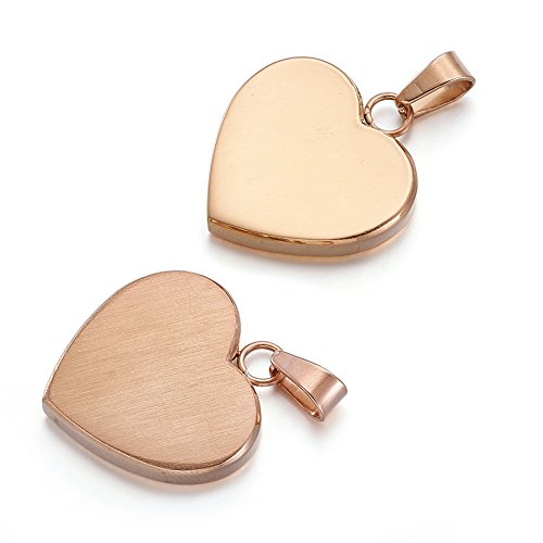 Beadthoven 10pcs 304 Stainless Steel Heart Tag Pendants for DIY Love Necklace Charms Valentine Gift Heart 23x22x4mm(Rose Gold) - color: With bail#Rose Gold, size: Heart