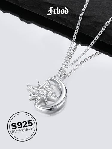 Color-D VVS1 Clarity Moissanite Star and Moon Necklace, 925 Sterling Silver Moonl Pendant with White Gold Plated, Birthday Christmas Valentine's Day Jewelry for Her - color: White Gold